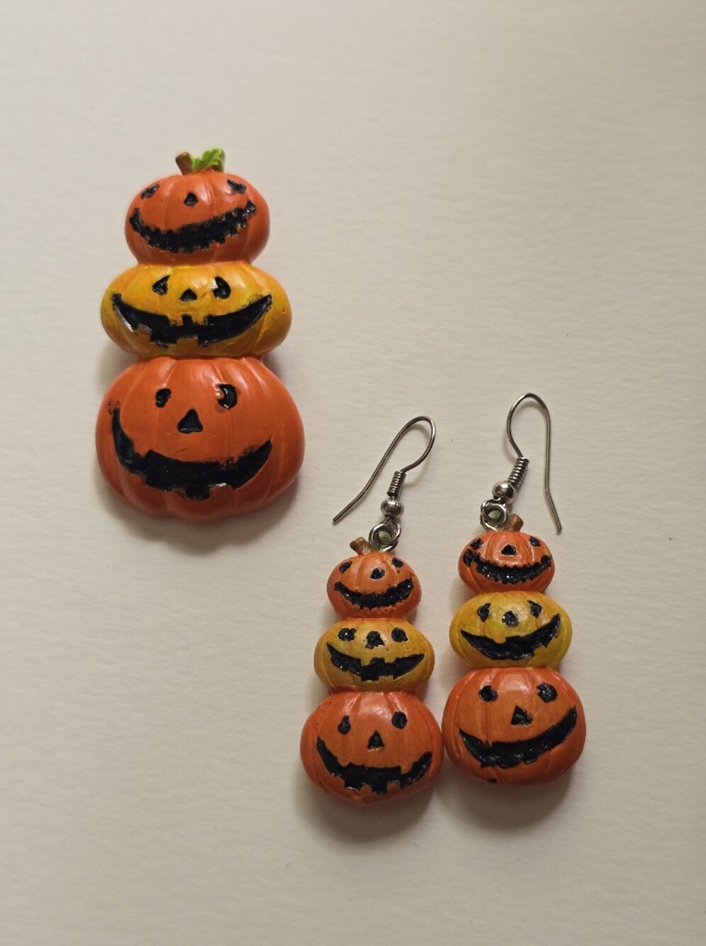 Halloween Pumpkin Stack Dangle Earrings and Matching Pin